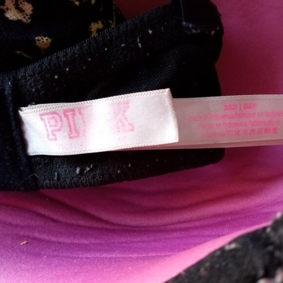 PINK Black Bra with Floral Design with Hot Pink Under Padding - Picture 4 of 4